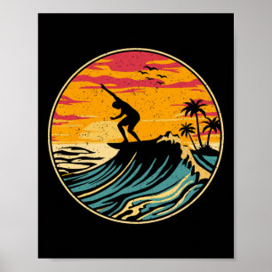 Beach Surfing Surfboard Tees Vintage Surfer Retro  Poster