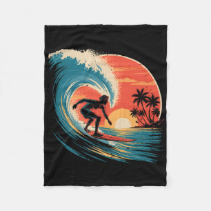 Beach Surfing Surfboard Vintage Retro Surfboarder Fleece Blanket