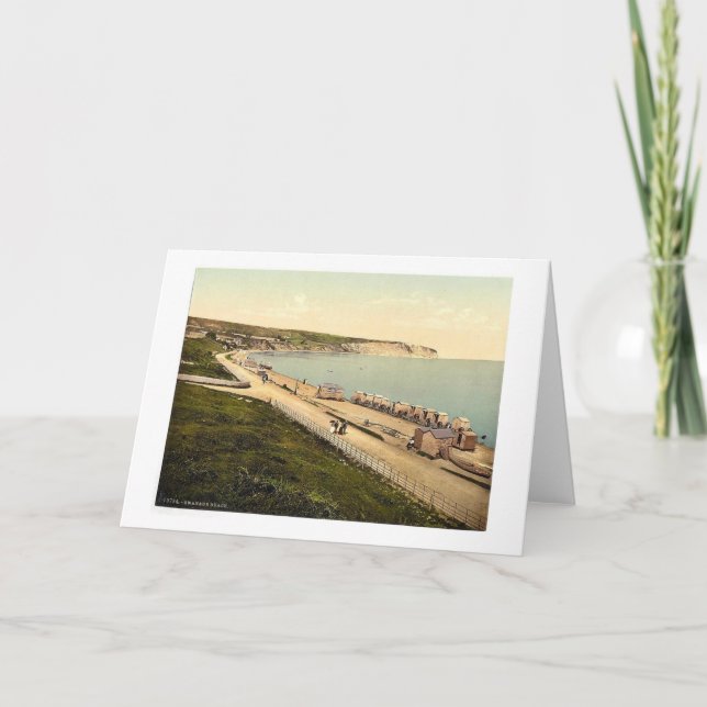 Beach, Swanage, England rare Photochrom Card (Front)