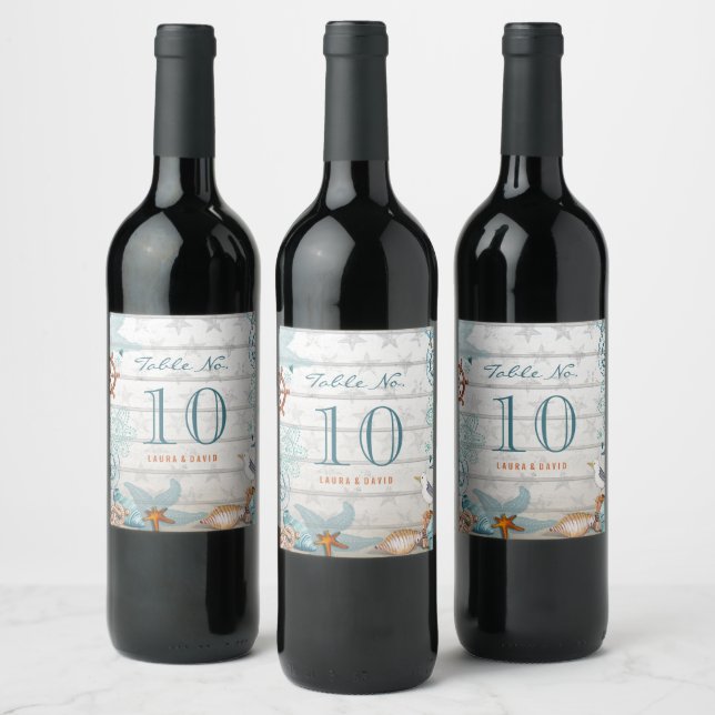 Beach Table number | Custom Wine Label (Bottles)