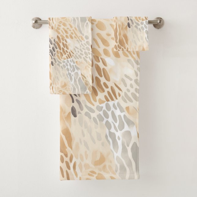 Beach Tan Neutral Stone Pattern Bath Towel Set (Insitu)