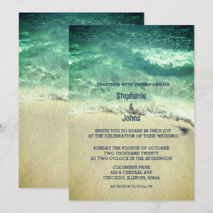 Beach Teal Blue Green Artsy Destination Wedding Invitation