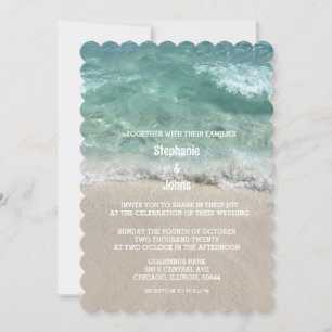 Beach Teal Turquoise Sandy Sea Ocean Cool Wedding Invitation