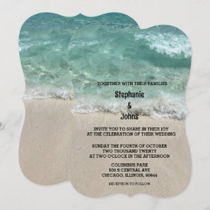Beach Teal Turquoise Sandy Sea Ocean Photo Wedding Invitation