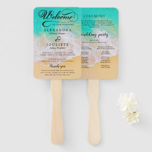beach   Teal Wedding Program Hand Fan