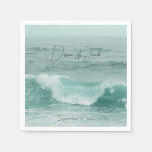 Beach Teal White Nautical Ocean Waves Napkin