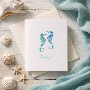 Beach Thank You Cards Blue Seahorses