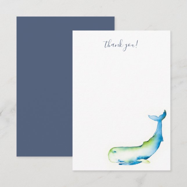 Beach Thank You Cards Blue Watercolor Whale (Front/Back)