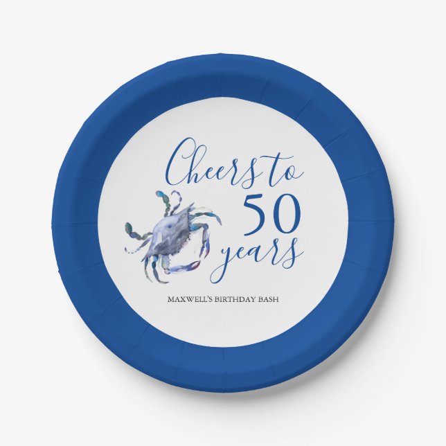 Beach Theme 50th Birthday Party Decor Paper Plate (Front)