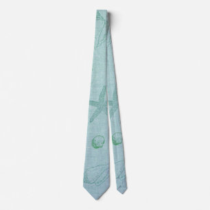 Beach Theme Aqua Linen Look Neck Tie