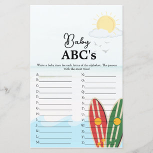 Beach theme Baby Abc's baby shower game