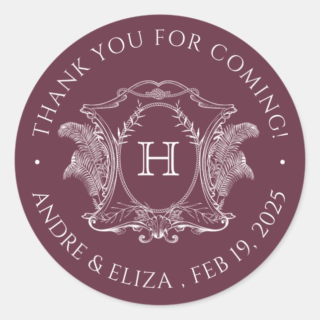 Beach Theme Burgundy Monogram Wedding Sticker (Front)