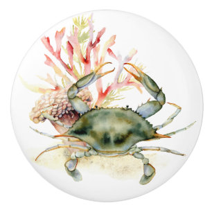 Beach Theme Crab Art Ceramic Knob
