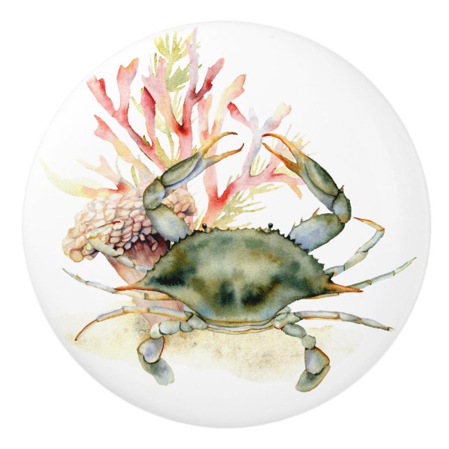 Beach Theme Crab Art Ceramic Knob (Front)