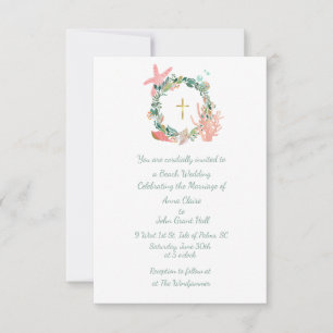 Beach theme Cross, Nautical Wedding, Christian Invitation
