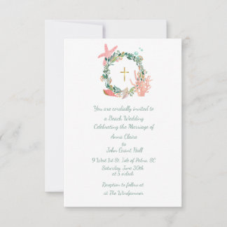 Beach theme Cross, Nautical Wedding, Christian Invitation