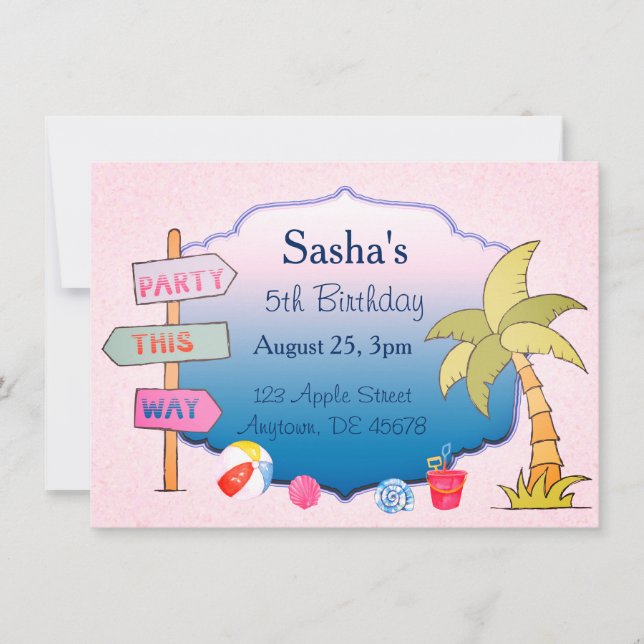 Beach Theme Custom Birthday Party Invitation (Front)