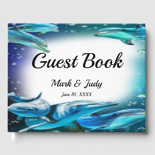 Beach Theme Dolphin Wedding Guest Book (Front)