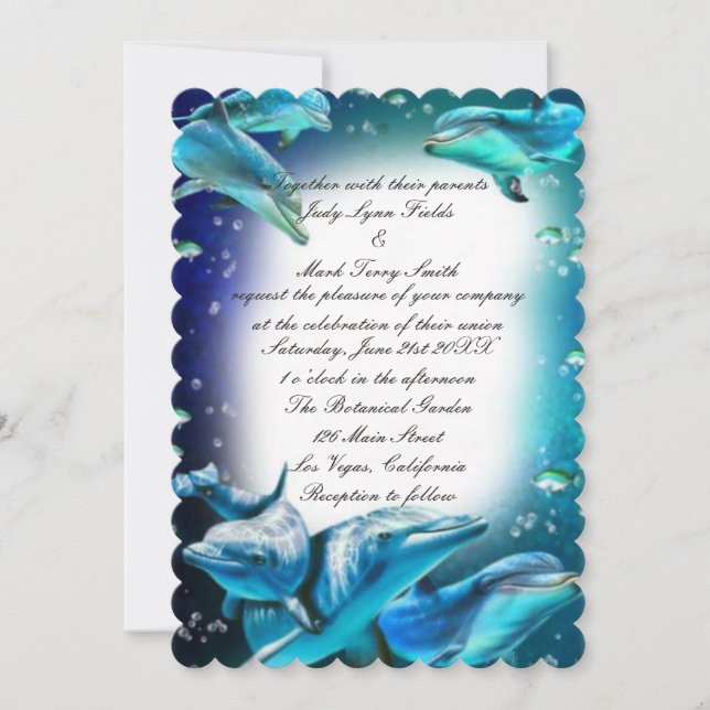 Beach Theme Dolphin Wedding Invitation (Front)