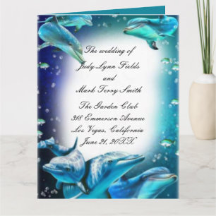Beach Theme Dolphin Wedding Program Card