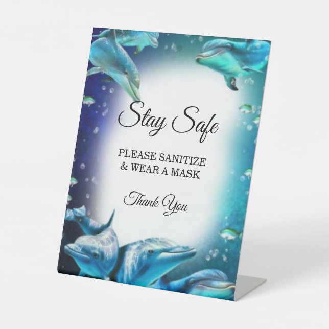 Beach Theme Dolphin Wedding Safety  Pedestal Sign (Front)