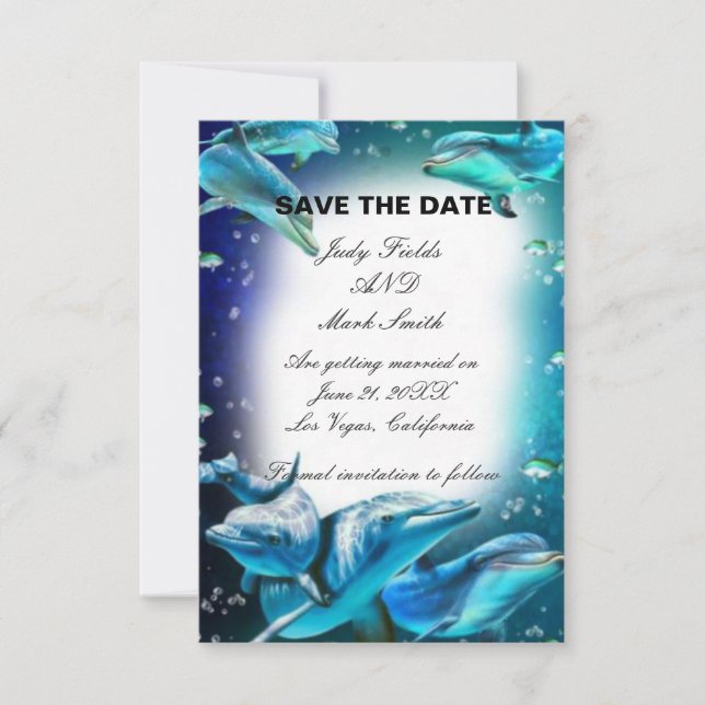 Beach Theme Dolphin Wedding Save The Date Card (Front)