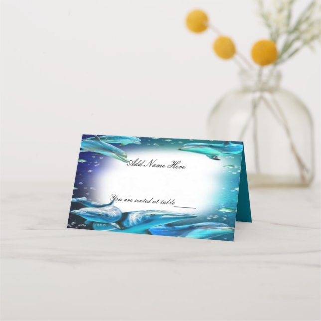 Beach Theme Dolphin Wedding Table Place Place Card (Front)