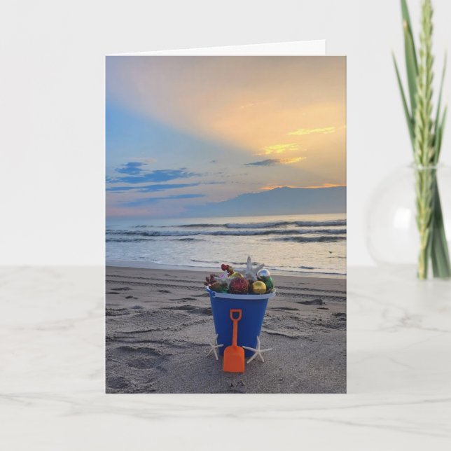 Beach theme folded holiday card with starfish (Front)