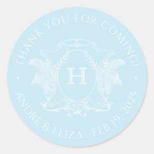Beach Theme Light Blue Monogram Wedding sticker