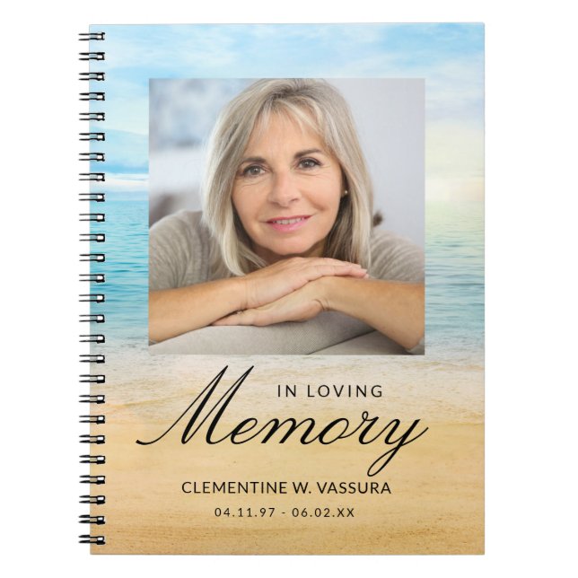 Beach Theme Memorial Funeral Photo Guest Notebook (Front)