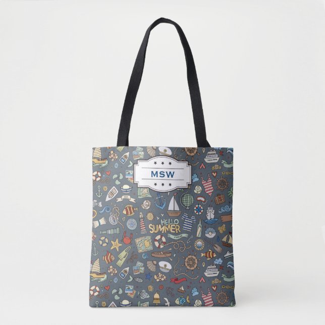 Beach Theme, Nautical Pattern Tote Bag (Front)