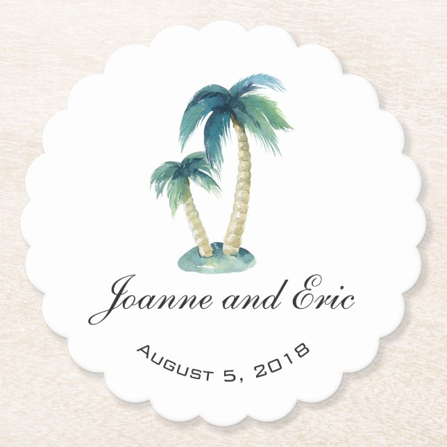 BEACH THEME PALM TREE wedding pub custom coaster (Front)