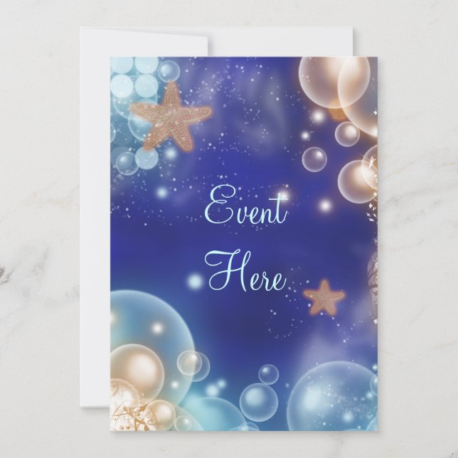 Beach theme party starfish blue invitation (Front)