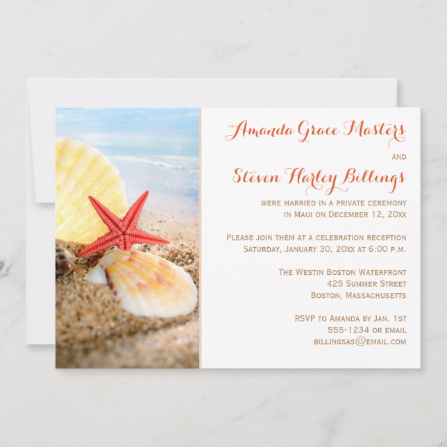 Beach Theme Post Wedding Reception Only Invite (Front)