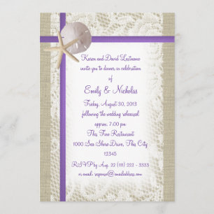 Beach Theme Rehearsal Dinner Purple Invitation