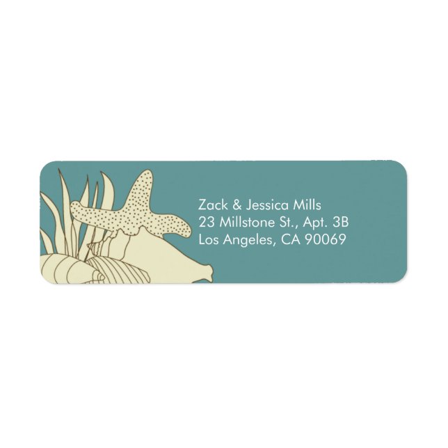 Beach Theme Return Address Labels - Creme & Blue (Front)