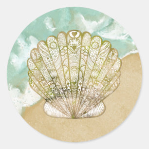 Beach Theme Scallop Shell Wedding Stickers