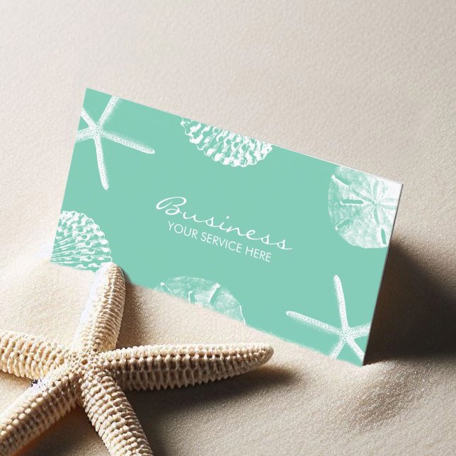 Beach Theme Seashells Stylish Mint Green Business Card (Creator Uploaded)