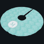 Beach Theme Shell Monogram Turquoise Brushed Polyester Tree Skirt<br><div class="desc">Add this stylish tree skirt to your beach themed holiday decor.
In turquoise with an all over white shell pattern it is perfect for your beach house festivities.
Customise it by changing the letter to your own.</div>