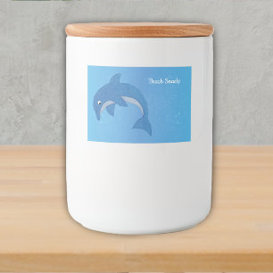 Beach Theme Sparkle Blue Dolphin Jumping Position Food Label