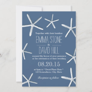 Beach Theme Starfish Frame Navy Blue Wedding Invitation