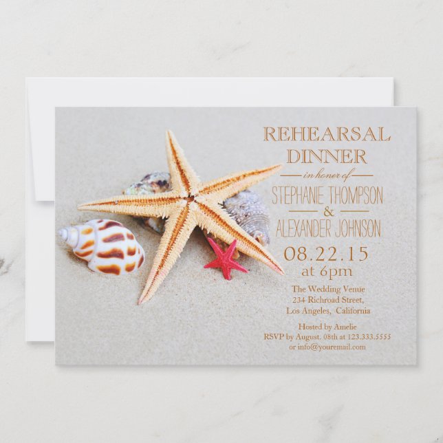 Beach Theme Starfish Seashell Rehearsal Dinner Invitation (Front)