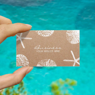Beach Theme Starfish & Seashells Rustic Kraft Business Card