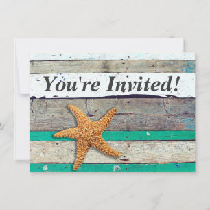Beach Theme Starfish Wedding Rustic Invitation