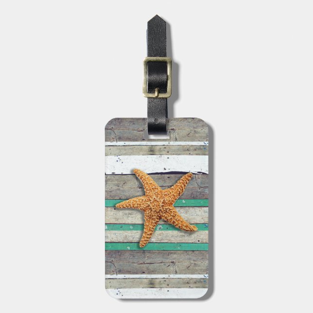 Beach Theme Starfish Wedding Rustic Luggage Tag (Front Vertical)