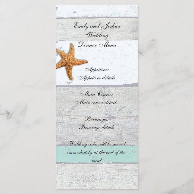 Beach Theme Starfish Wedding Rustic Menu (Front)