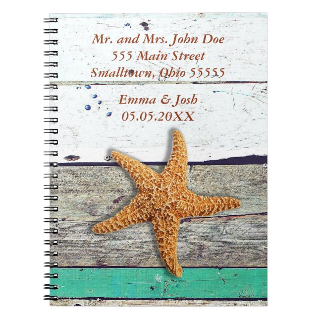 Beach Theme Starfish Wedding Rustic Notebook (Front)