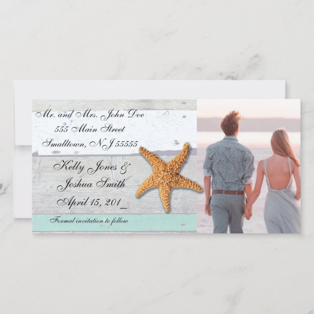 Beach Theme Starfish Wedding Rustic Save The Date (Front)