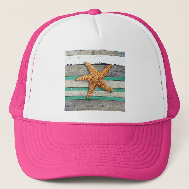 Beach Theme Starfish Wedding Rustic Trucker Hat (Front)
