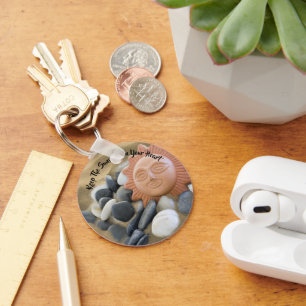 Beach Theme Terra Cotta Sun, Sand and Rocks Custom Key Ring